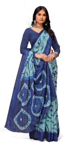 Mayawye Women's Georgette Printed Saree With Unstitched Blouse (Blue)