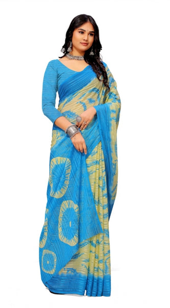 Mayawye Women's Georgette Printed Saree With Unstitched Blouse (Skyblue)