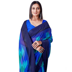 Mayawye Women's Satin Patta Printed Saree With Unstitched Blouse (Skyblue)