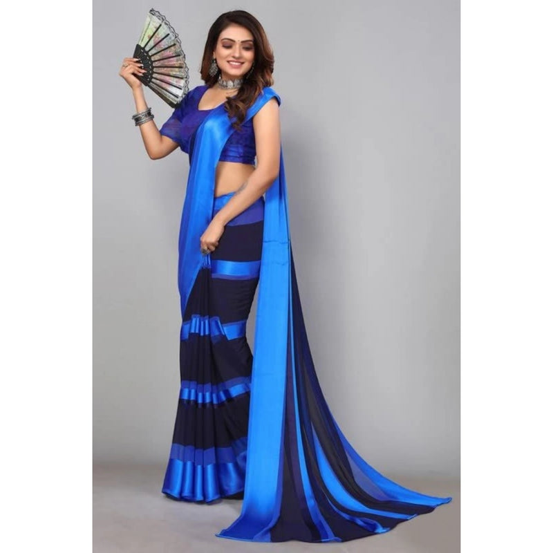 Mayawye Women's Satin Patta Printed Saree With Unstitched Blouse (Skyblue)