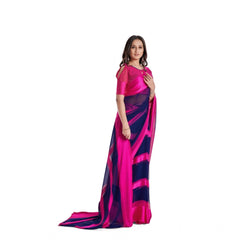 Mayawye Women's Satin Patta Printed Saree With Unstitched Blouse (Pink)