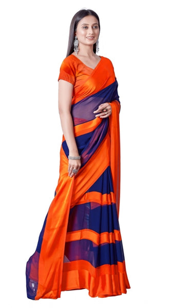 Mayawye Women's Satin Patta Printed Saree With Unstitched Blouse (Orange)