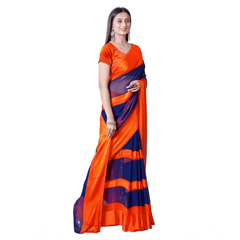 Mayawye Women's Satin Patta Printed Saree With Unstitched Blouse (Orange)
