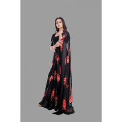 Mayawye Women's Satin Patta Printed Saree With Unstitched Blouse (Red)