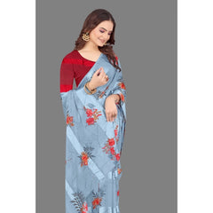 Mayawye Women's Satin Patta Printed Saree With Unstitched Blouse (Grey)