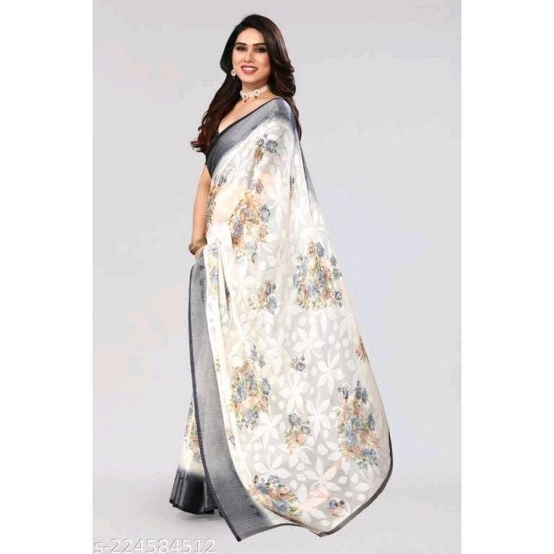 Mayawye Women's Viscose Rayon Printed Saree With Unstitched Blouse (Black)