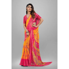 Mayawye Women's Viscose Rayon Printed Saree With Unstitched Blouse (Yellow)