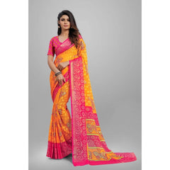 Mayawye Women's Viscose Rayon Printed Saree With Unstitched Blouse (Yellow)