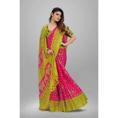 Mayawye Women's Viscose Rayon Printed Saree With Unstitched Blouse (Pink)
