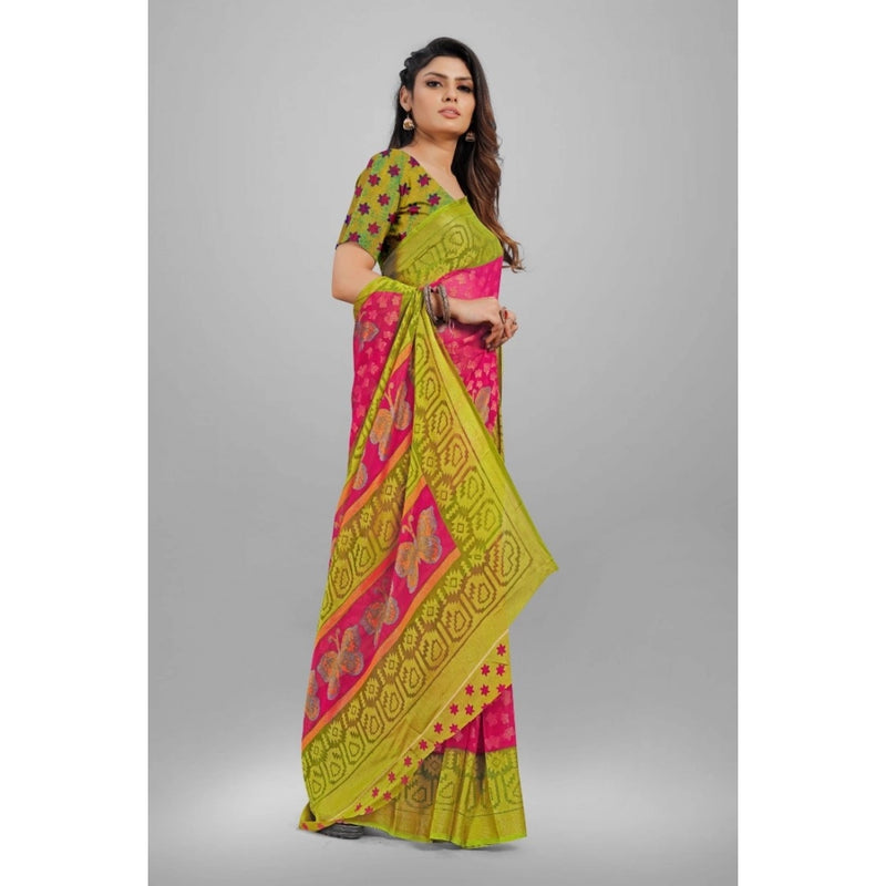 Mayawye Women's Viscose Rayon Printed Saree With Unstitched Blouse (Pink)