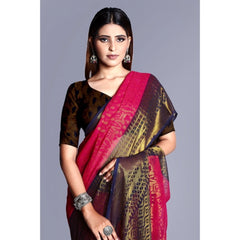 Mayawye Women's Viscose Rayon Printed Saree With Unstitched Blouse (Pink)
