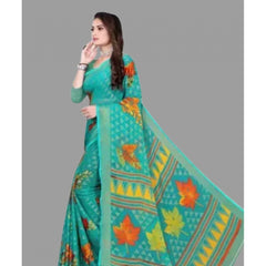 Mayawye Women's Viscose Rayon Printed Saree With Unstitched Blouse (Teal)