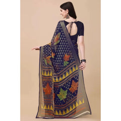 Mayawye Women's Viscose Rayon Printed Saree With Unstitched Blouse (Navy Blue)