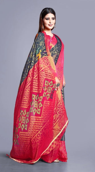 Mayawye Women's Viscose Rayon Printed Saree With Unstitched Blouse (Grey)