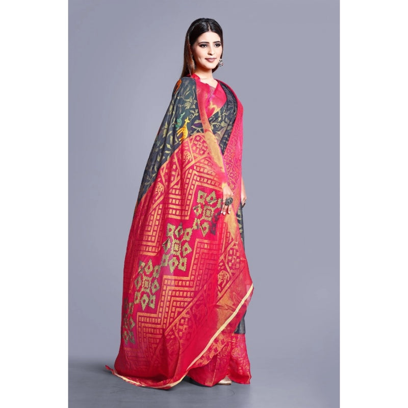 Mayawye Women's Viscose Rayon Printed Saree With Unstitched Blouse (Grey)