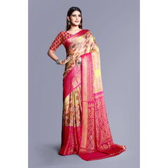 Mayawye Women's Viscose Rayon Printed Saree With Unstitched Blouse (Pink)