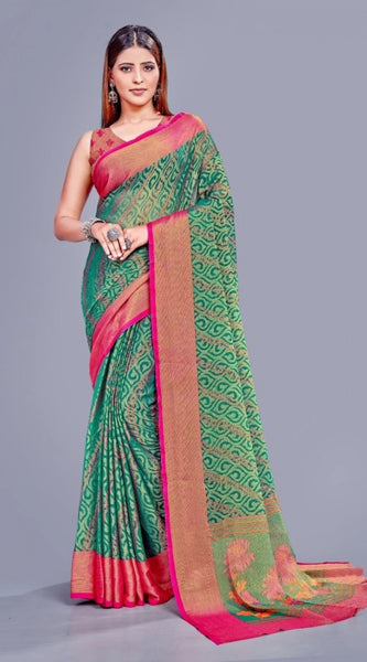 Mayawye Women's Viscose Rayon Printed Saree With Unstitched Blouse (Rama)