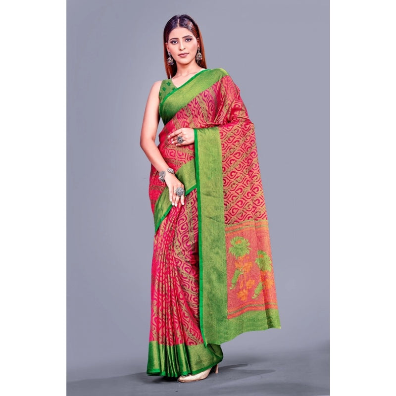 Mayawye Women's Viscose Rayon Printed Saree With Unstitched Blouse (Pink)