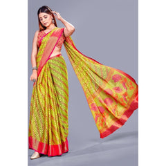 Mayawye Women's Viscose Rayon Printed Saree With Unstitched Blouse (Green)