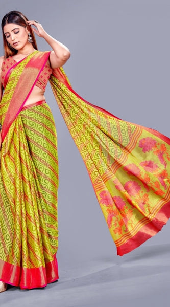 Mayawye Women's Viscose Rayon Printed Saree With Unstitched Blouse (Green)