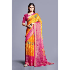 Mayawye Women's Viscose Rayon Printed Saree With Unstitched Blouse (Yellow)