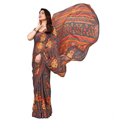 Mayawye Women's Viscose Rayon Printed Saree With Unstitched Blouse (Grey)