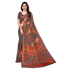 Mayawye Women's Viscose Rayon Printed Saree With Unstitched Blouse (Grey)