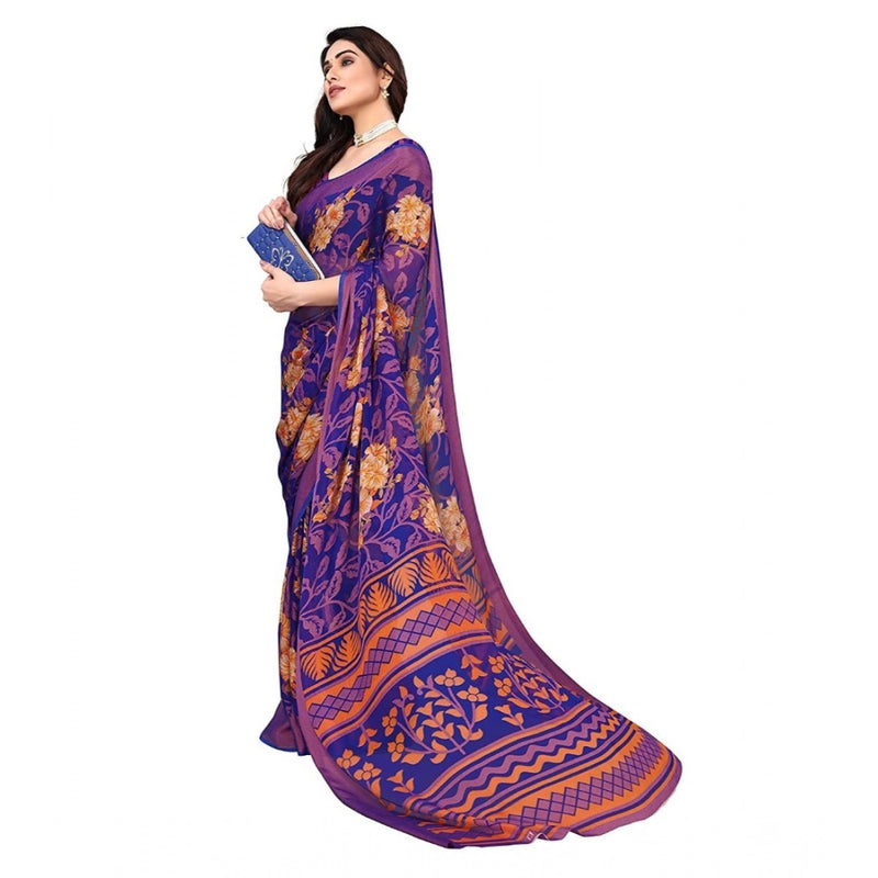 Mayawye Women's Viscose Rayon Printed Saree With Unstitched Blouse (Blue)