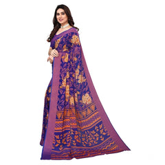 Mayawye Women's Viscose Rayon Printed Saree With Unstitched Blouse (Blue)