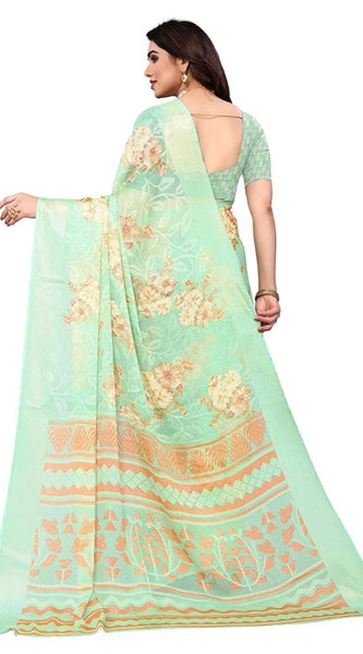 Mayawye Women's Viscose Rayon Printed Saree With Unstitched Blouse (Pista)