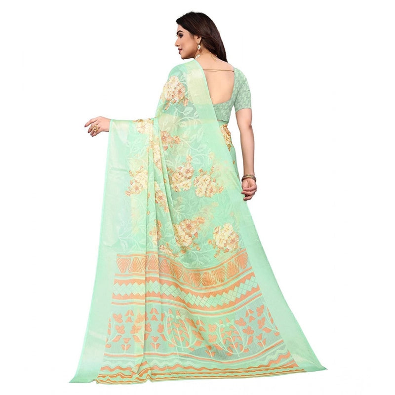 Mayawye Women's Viscose Rayon Printed Saree With Unstitched Blouse (Pista)