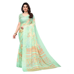 Mayawye Women's Viscose Rayon Printed Saree With Unstitched Blouse (Pista)