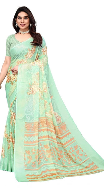 Mayawye Women's Viscose Rayon Printed Saree With Unstitched Blouse (Pista)