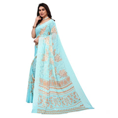 Mayawye Women's Viscose Rayon Printed Saree With Unstitched Blouse (Sky Blue)