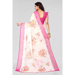 Mayawye Women's Viscose Rayon Printed Saree With Unstitched Blouse (Pink)
