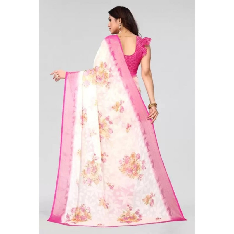 Mayawye Women's Viscose Rayon Printed Saree With Unstitched Blouse (Pink)