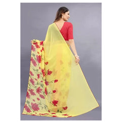 Mayawye Women's Georgette Printed Saree With Unstitched Blouse (Yellow)