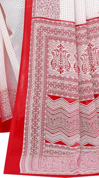 Mayawye Women's Georgette Printed Saree With Unstitched Blouse (Red)