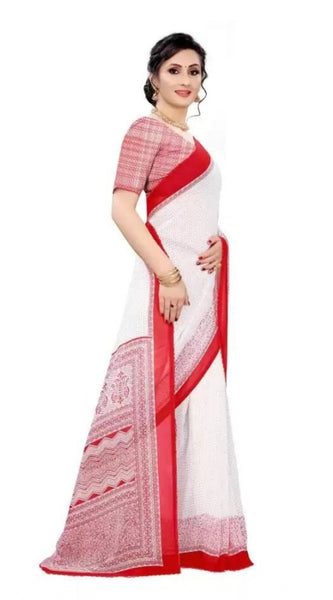 Mayawye Women's Georgette Printed Saree With Unstitched Blouse (Red)