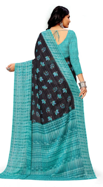 Mayawye Women's Georgette Printed Saree With Unstitched Blouse (Skyblue)