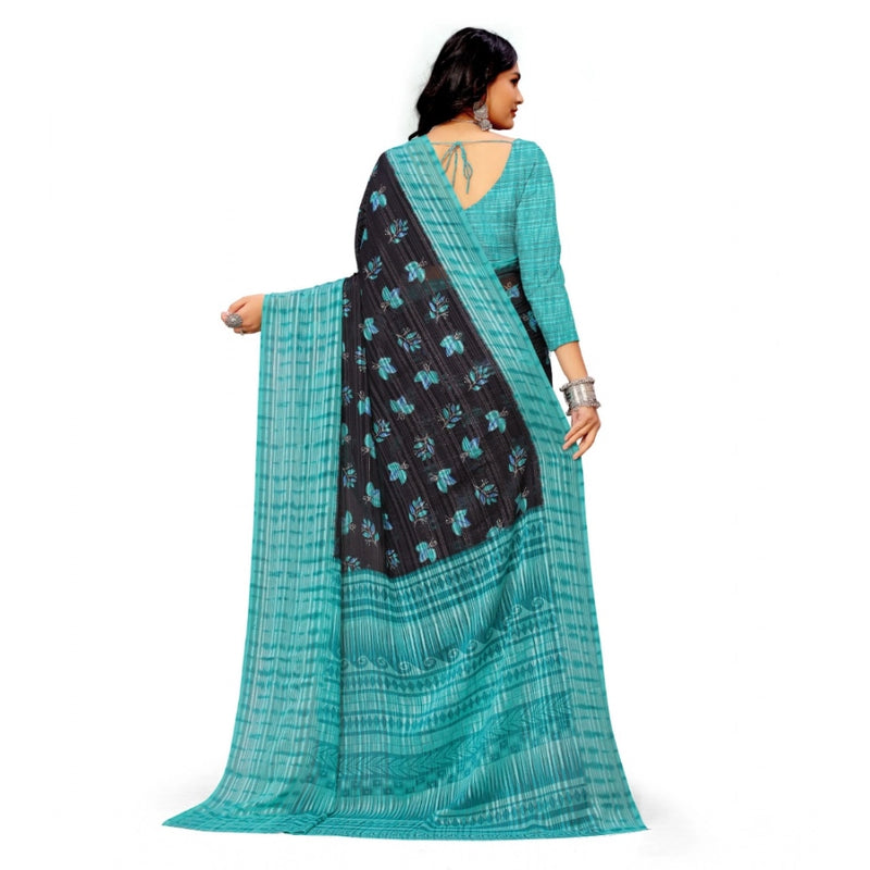 Mayawye Women's Georgette Printed Saree With Unstitched Blouse (Skyblue)