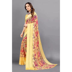Mayawye Women's Satin Patta Printed Saree With Unstitched Blouse (Yellow)