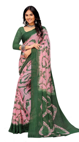 Mayawye Women's Georgette Printed Saree With Unstitched Blouse (Green)