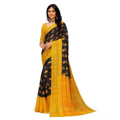 Mayawye Women's Georgette Printed Saree With Unstitched Blouse (Yellow)