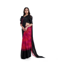 Mayawye Women's Satin Patta Printed Saree With Unstitched Blouse (Pink)