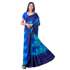 Mayawye Women's Satin Patta Printed Saree With Unstitched Blouse (Skyblue)