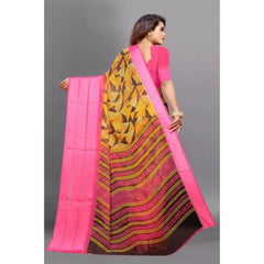 Mayawye Women's Satin Patta Printed Saree With Unstitched Blouse (Pink)