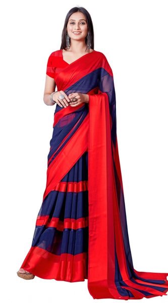 Mayawye Women's Satin Patta Printed Saree With Unstitched Blouse (Red)