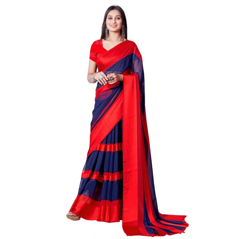 Mayawye Women's Satin Patta Printed Saree With Unstitched Blouse (Red)