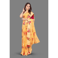 Mayawye Women's Satin Patta Printed Saree With Unstitched Blouse (Beige)